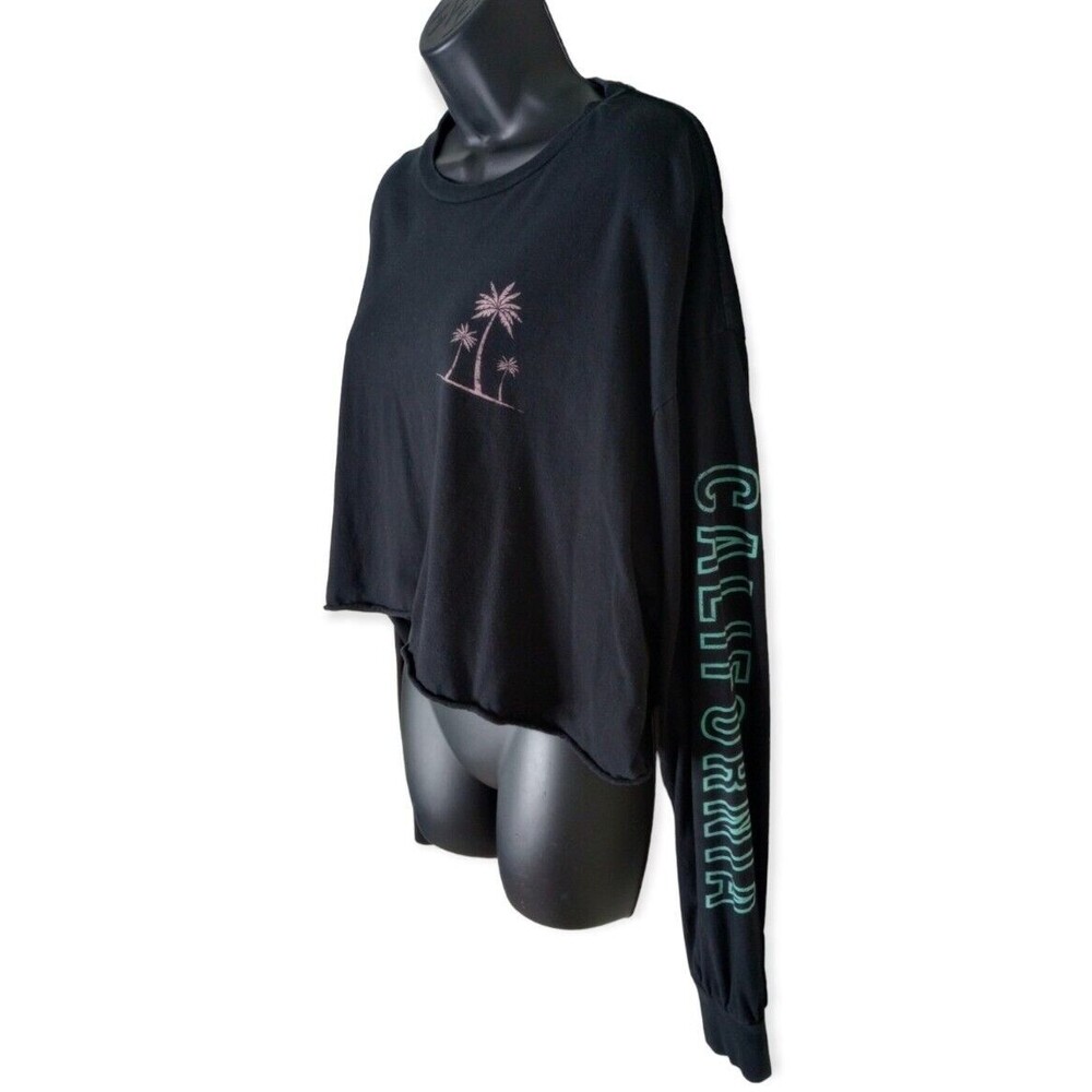 California Boyfriend Cropped Ringer Tee Black Long Sleeve XL Neon Beach Casual